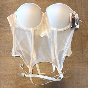 NEW Va Bien La Belle Fatale Bridal Sheer Low Back Bustier Longline Bra 911 Sand